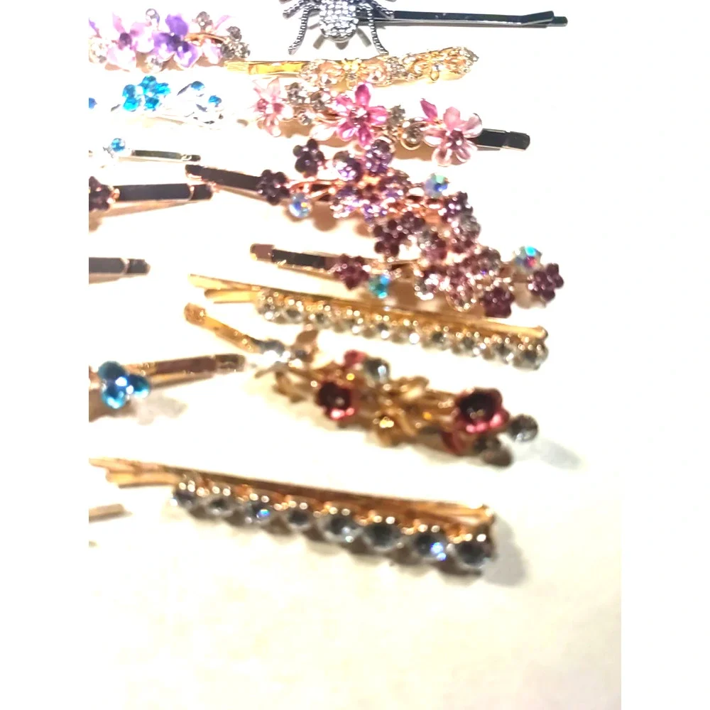 Lot Of 15 Fancy Bobby Pin Hair Barrettes Colorful Rhinestone